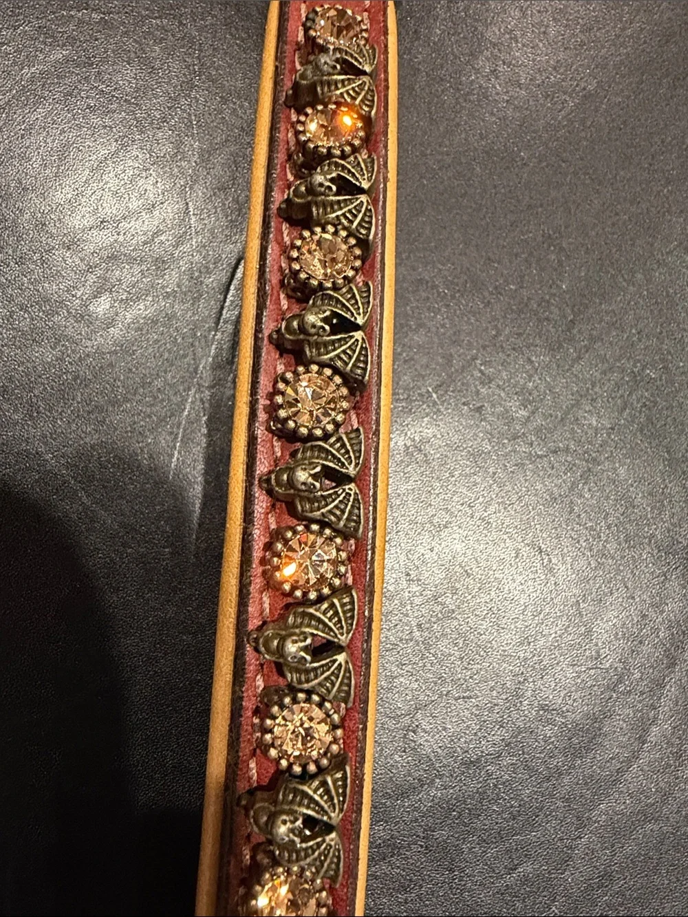 Amber Rhinestones, Bats and Leather Dog Collar